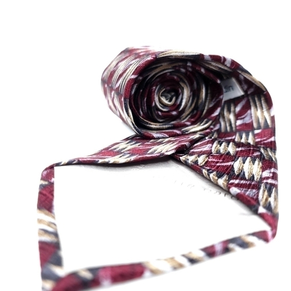 100% Silk Vintage Pierre Cardin Red and Gold Tone Patterned Long Neck Tie USA - Picture 12 of 13